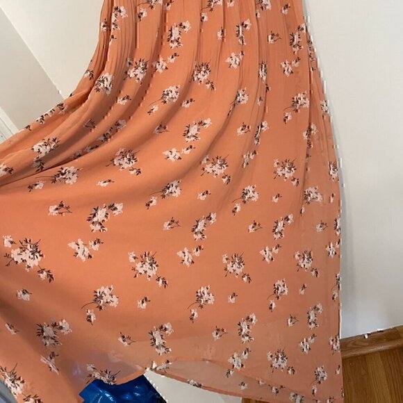 AVA & VIV Plus Size Floral Pleated Midi Dress Peach Pink Orange Hi-Lo 1X NO BELT - Picture 13 of 16